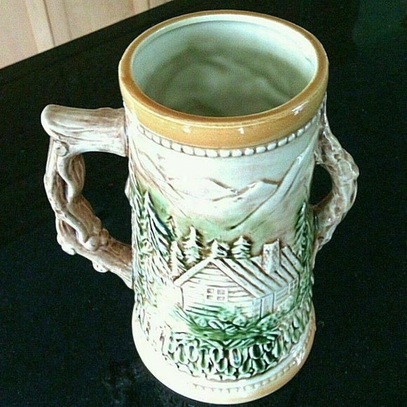 German Beer Stein Vintage Tankard Bar Mug Woodsman Forest Tree House Home Drinks - Picture 3 of 16